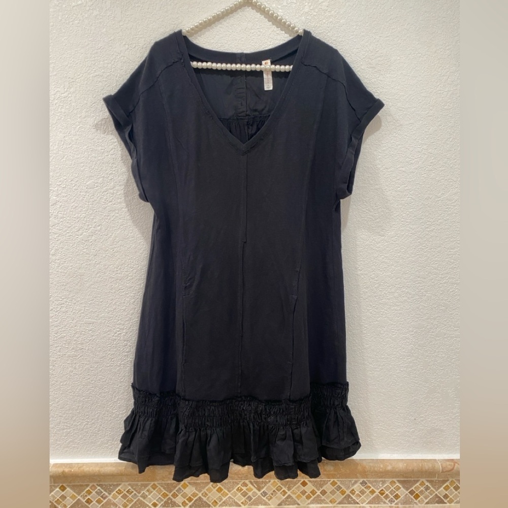Anthropologie Daily Practice Ruffle-Hem Mini Dress black size S